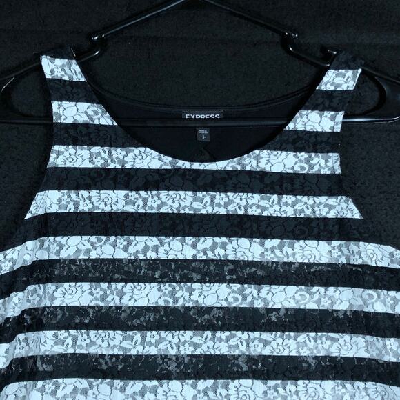 Express Womens Blouse Black White Lace Striped Sheer Tank Scoop Neck Stretch S - Picture 2 of 12